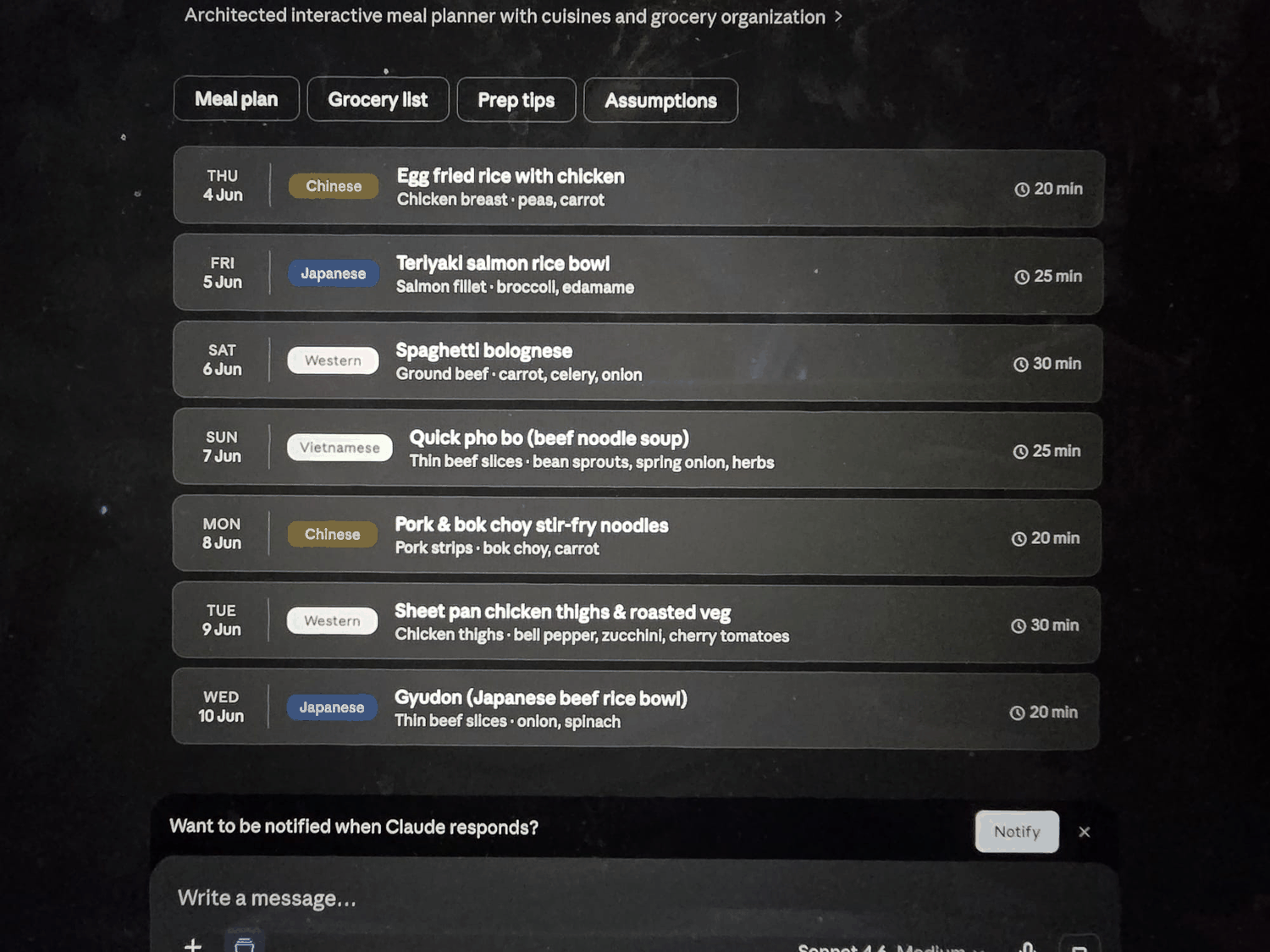 An interactive weekly meal planner built during the workshop